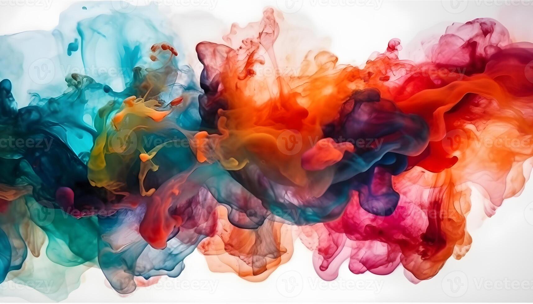 Colorful alcohol ink mixing texture. Fluid ink mix abstract background in liquid. Multicolor ink isolated on white background dissolving in water. photo