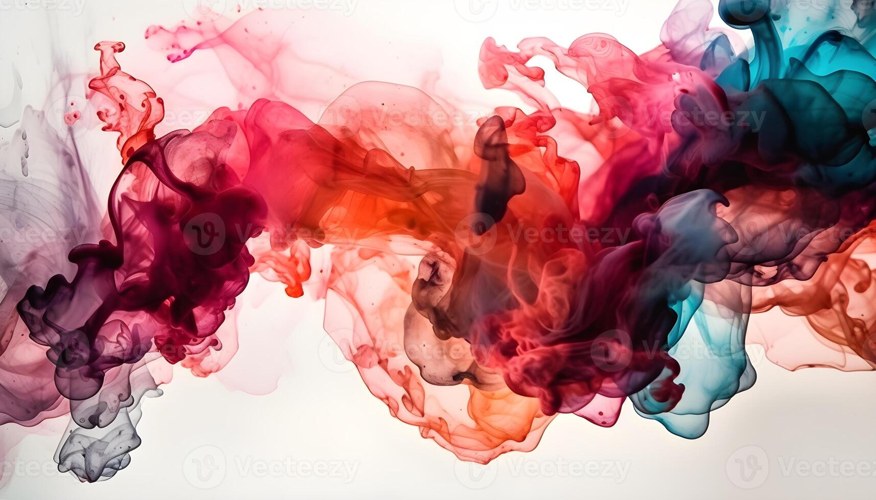 Colorful alcohol ink mixing texture. Fluid ink mix abstract background in liquid. Multicolor ink isolated on white background dissolving in water. photo