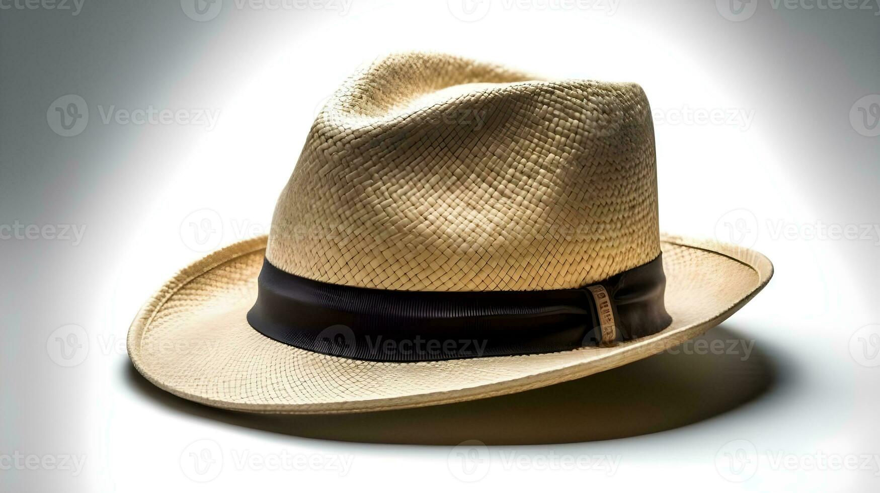 blanco de moda elegante Paja sombrero estudio Disparo en blanco antecedentes. foto