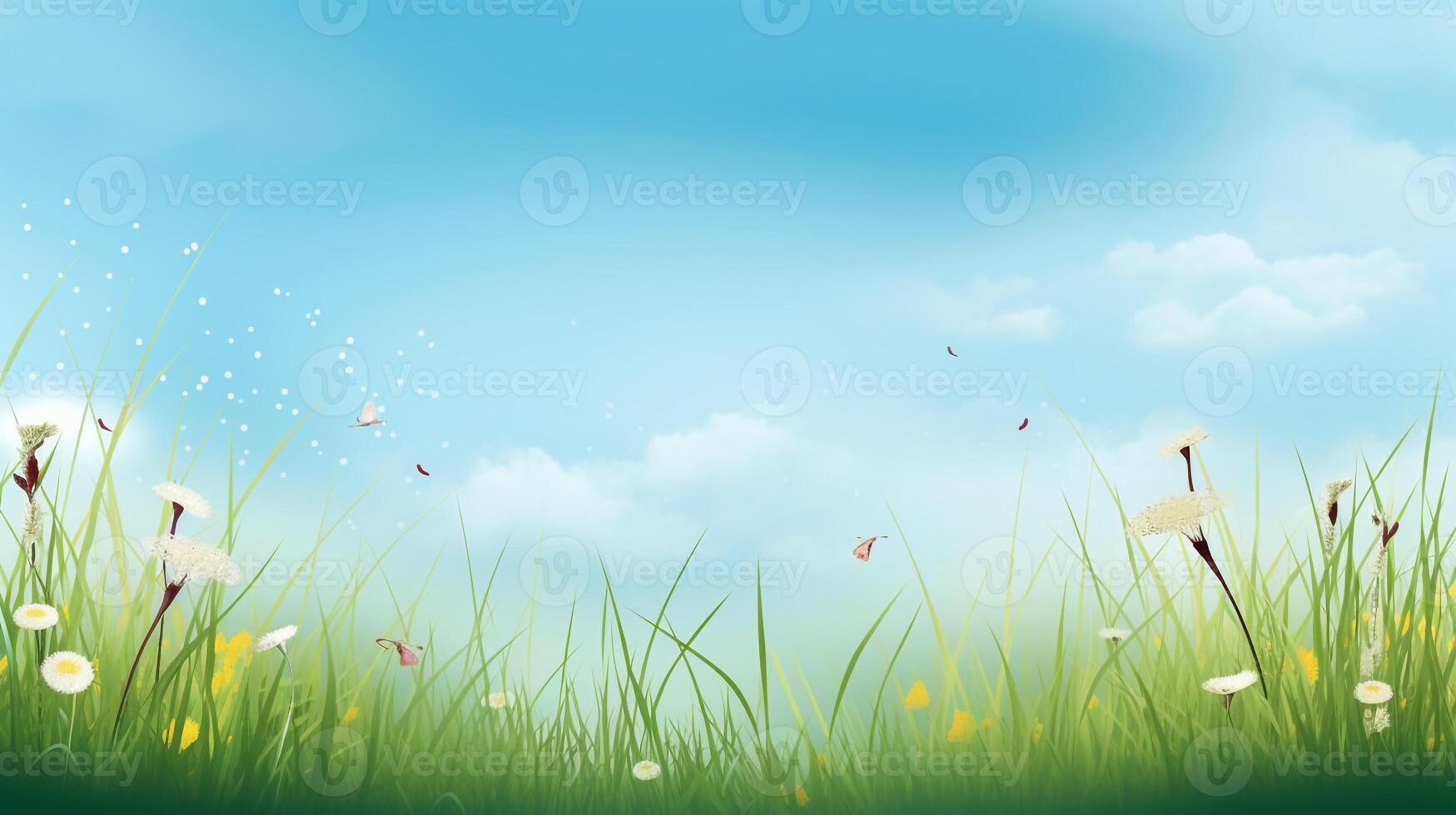 Nature background with grass and blue sky. photo