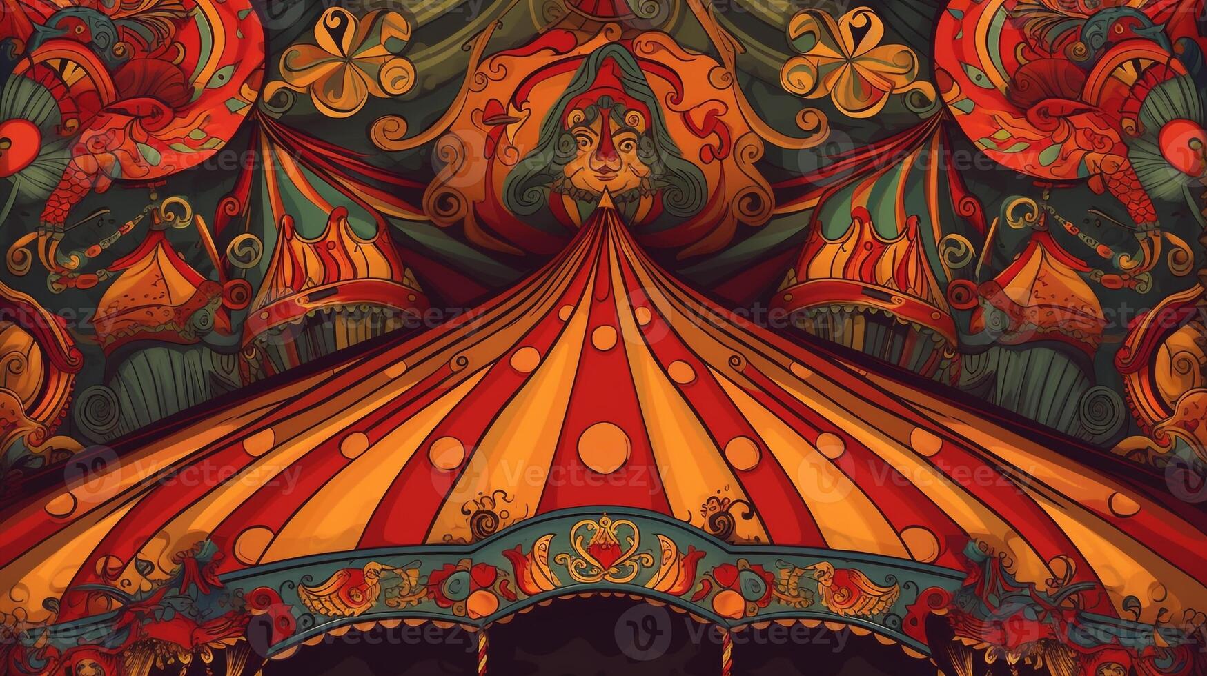 Circus Background with Vibrant Colors and Fun Characters. photo