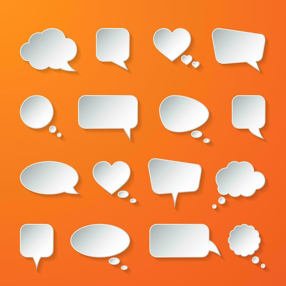 White paper speech bubbles on orange background. Vector illustration