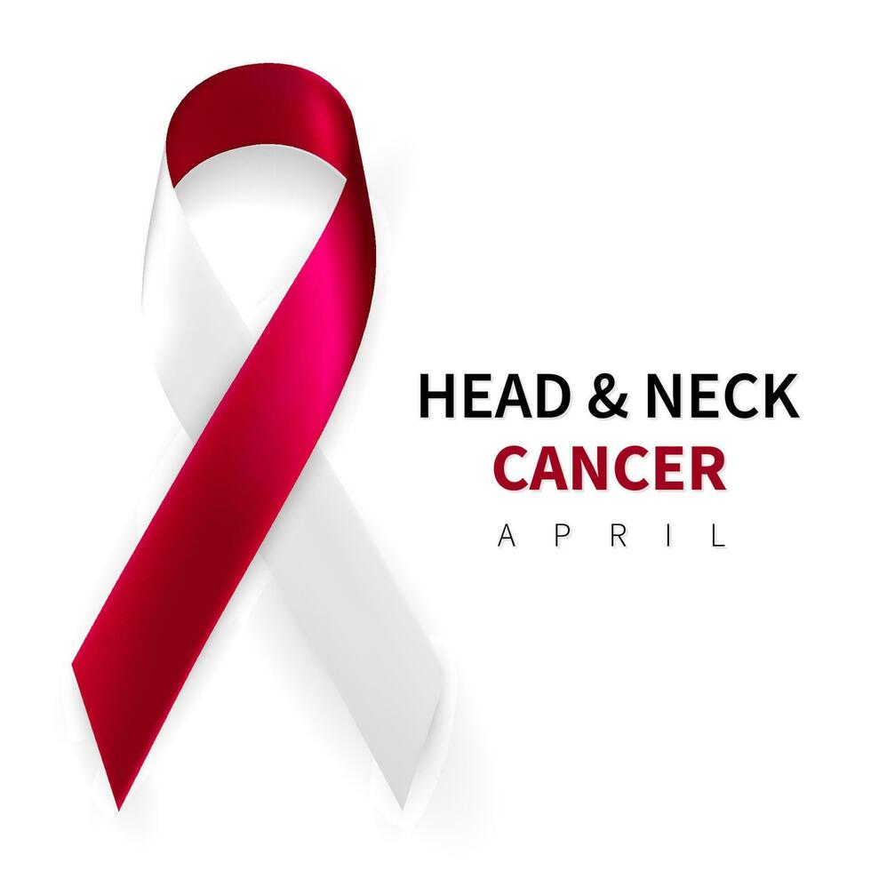 Head and Neck Cancer Awareness Month. Realistic Burgundy Ivory ribbon symbol. Medical Design. Vector illustration