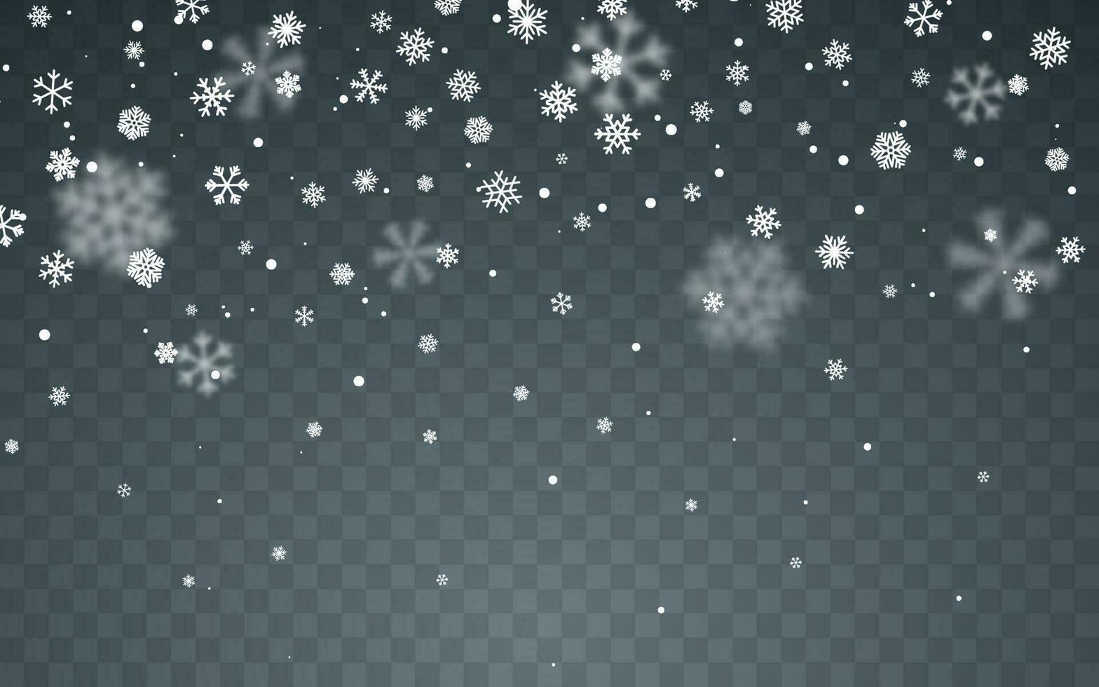 Christmas snow. Falling snowflakes on dark background. Snowfall. Vector illustration