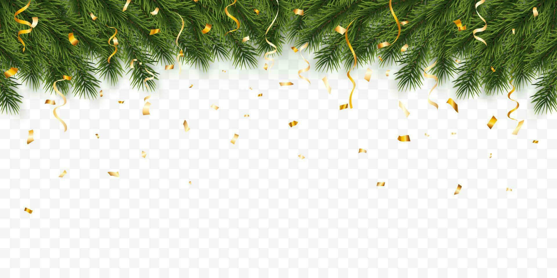 Festive Christmas or New Year Background. Christmas fir-tree branches with confetti. Holiday's Background. Vector illustration