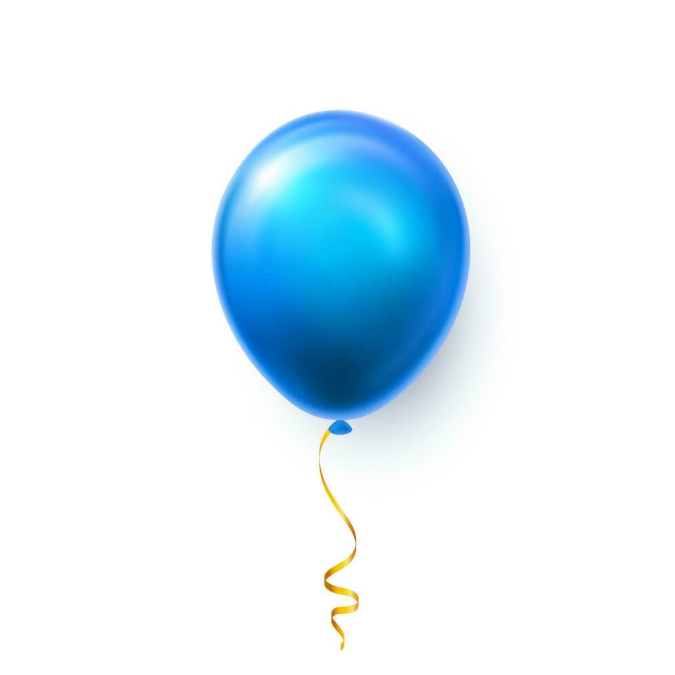 realista azul globo en blanco antecedentes con sombra. brillar helio globo para boda, cumpleaños, fiestas. festival decoración. vector ilustración