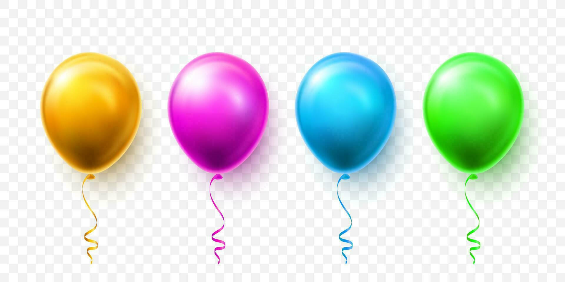 Realistic blue, green, pink and gold balloons with shadow. Shine helium balloon for wedding, Birthday, parties. Festival decoration. Vector illustration