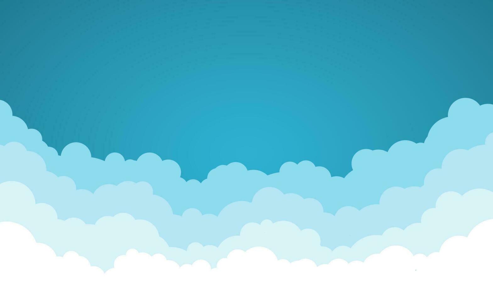 Blue sky with white clouds background. Cartoon flat style design. Vector illustration