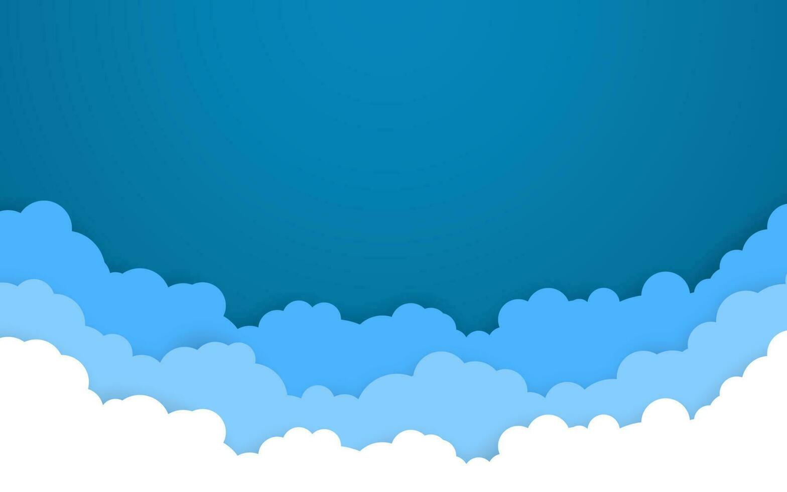 Blue sky with white clouds background. Cartoon flat style design. Vector illustration