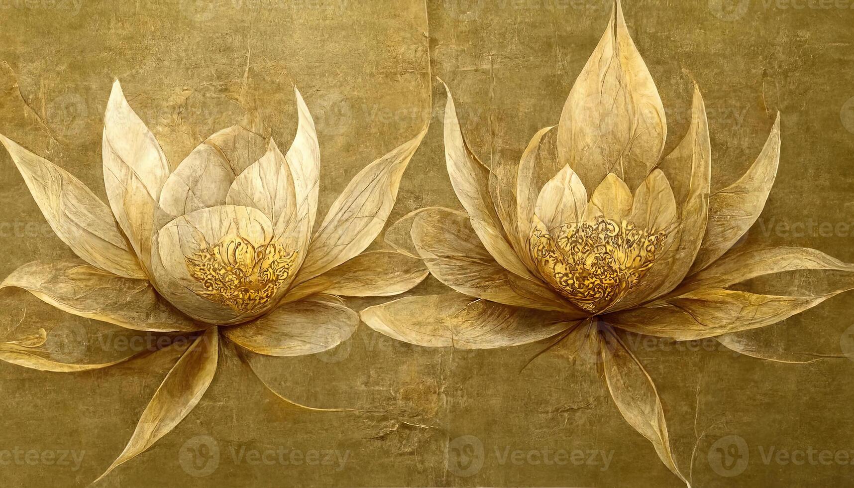 Luxurious background design with golden lotus, Lotus flowers line arts design for wallpaper. photo