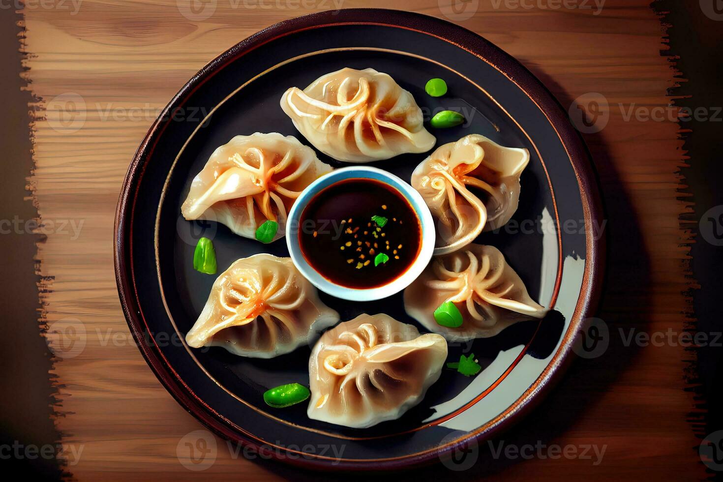 Chinese Dumplings in the plate on the table 1 photo