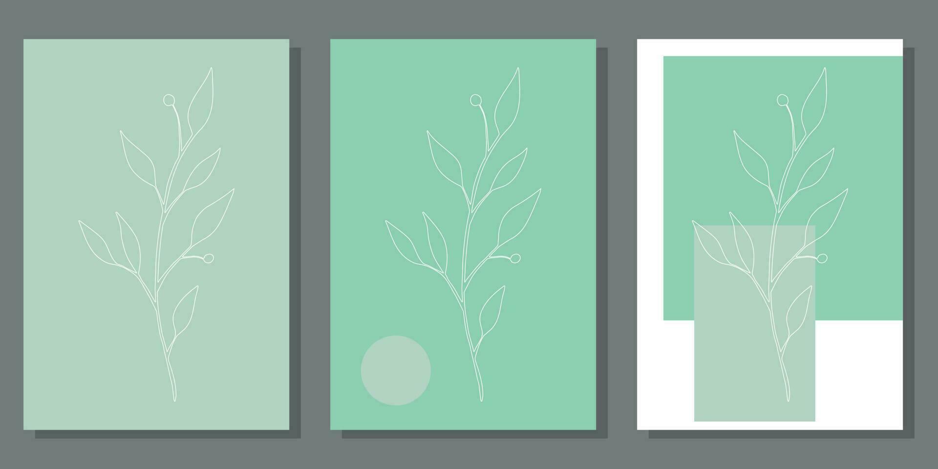 Set of creative minimalist paintings with botanical elements and shapes. For interior decoration, print and design vector