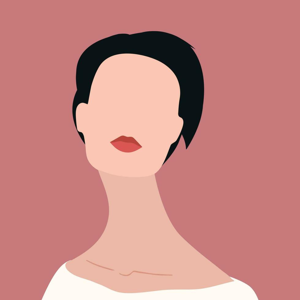 Abstract faceless portrait of a young woman. Vector illustration in flat style