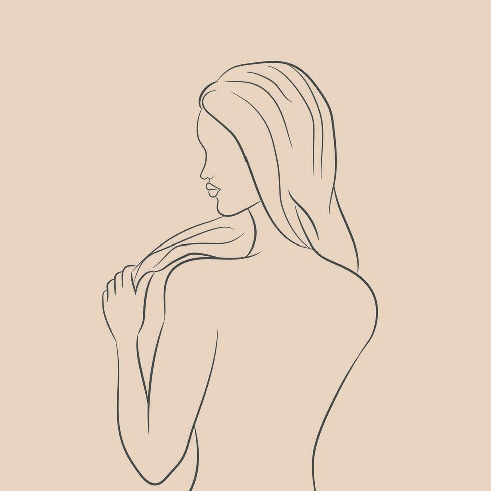 Abstract female outline on gray background. Abstract women beauty. Female body and femininity. Hand drawn vector art