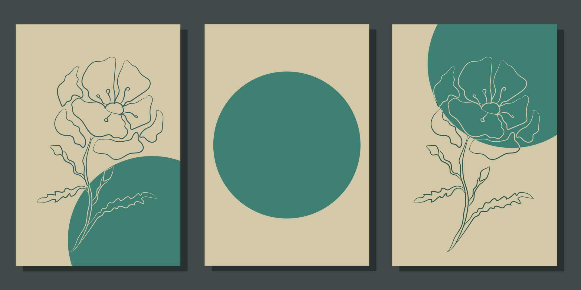 Set of minimalist botanical posters with flowers and blue shapes. For interior decoration, print and design vector