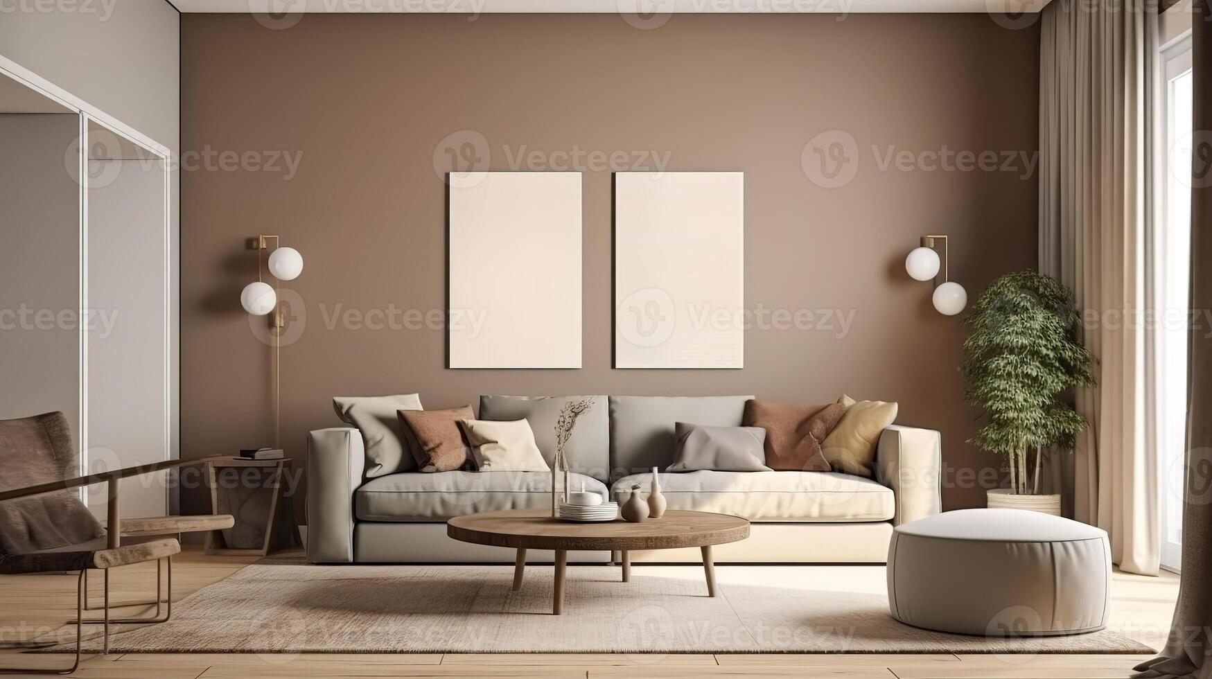 Poster frame mock-up in home interior background, living room. photo