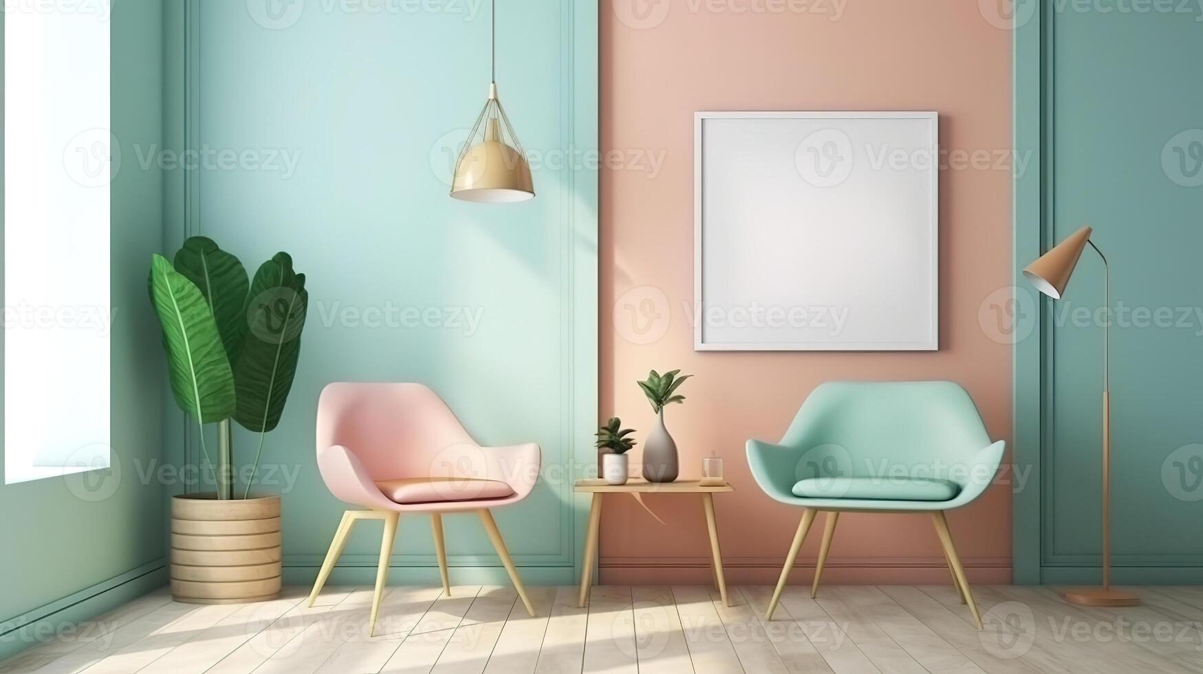 Poster frame mock-up in modern home interior background. photo