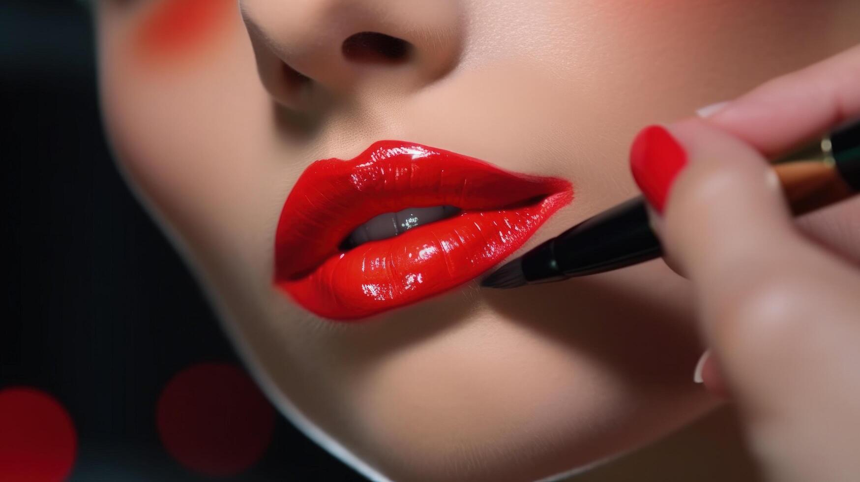 Red lips makeup. Illustration photo