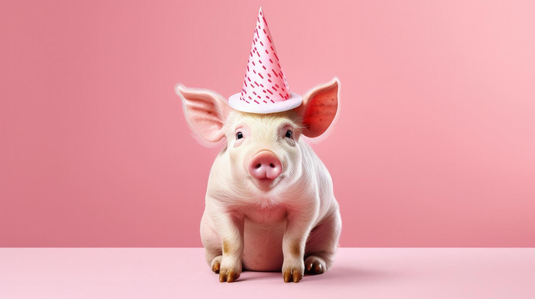 Cute Birthday pig with cake. Illustration photo