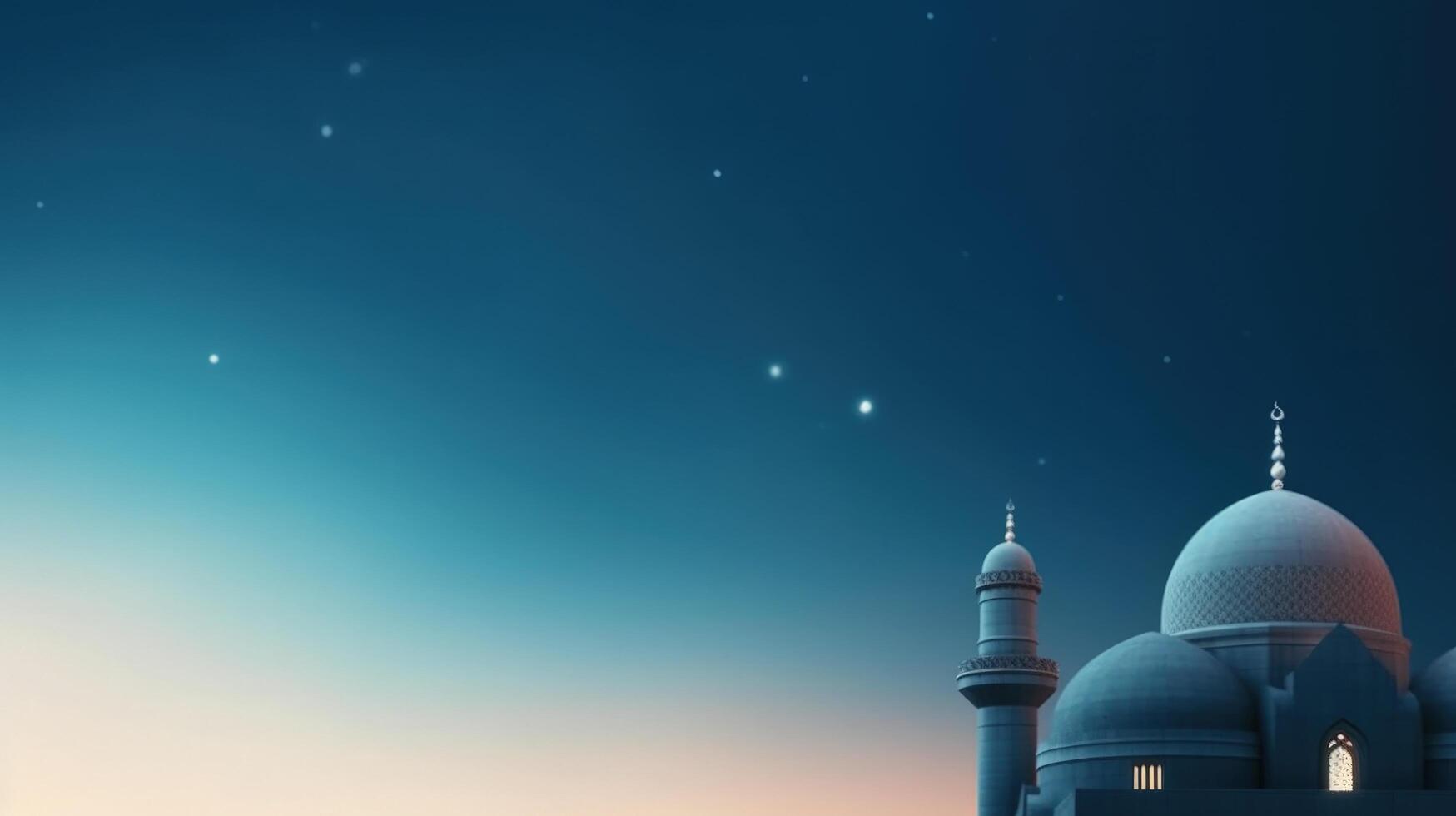 Mosques Dome on dark blue twilight sky and Crescent Moon on background Illustration photo