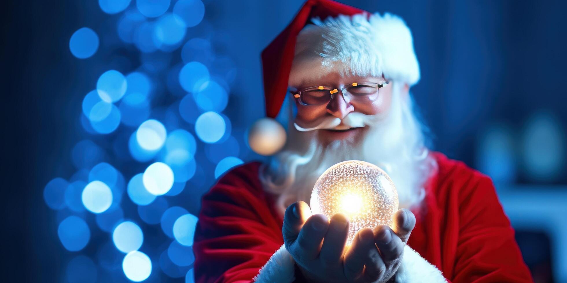 Santa Claus holding glowing christmas ball Illustration photo