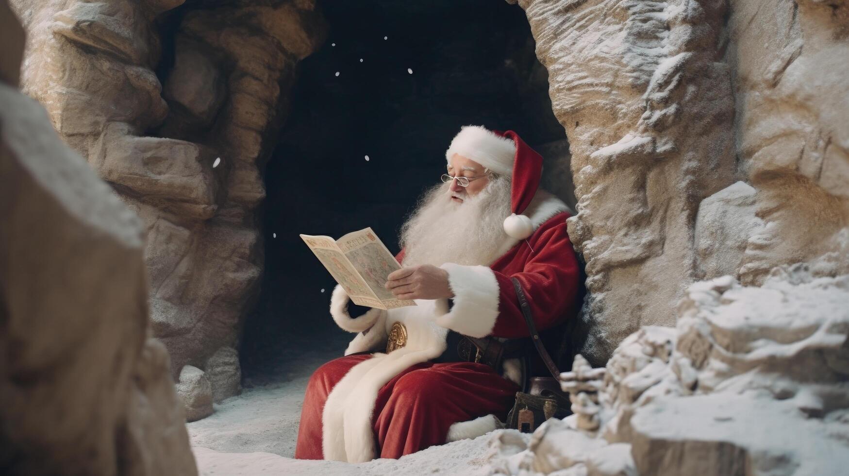 Santa reading letters from children. Illustration photo