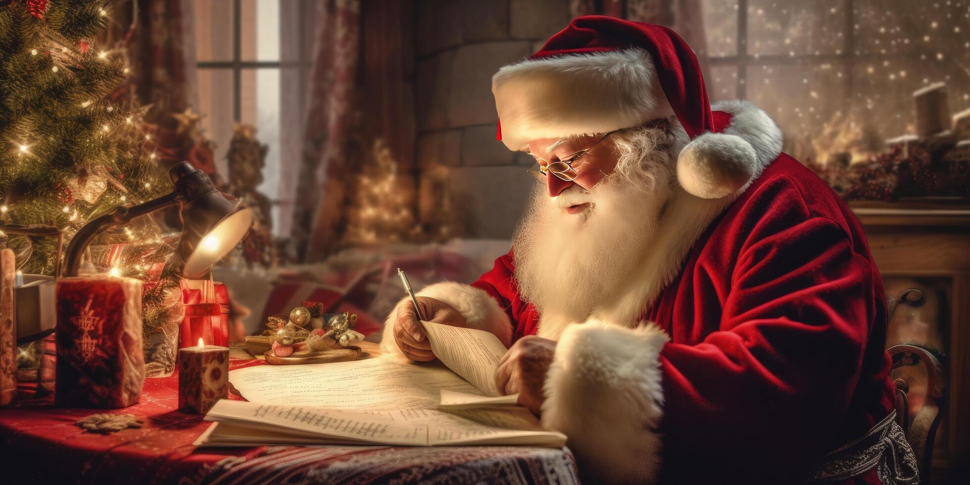 Santa reading letters from children. Illustration photo