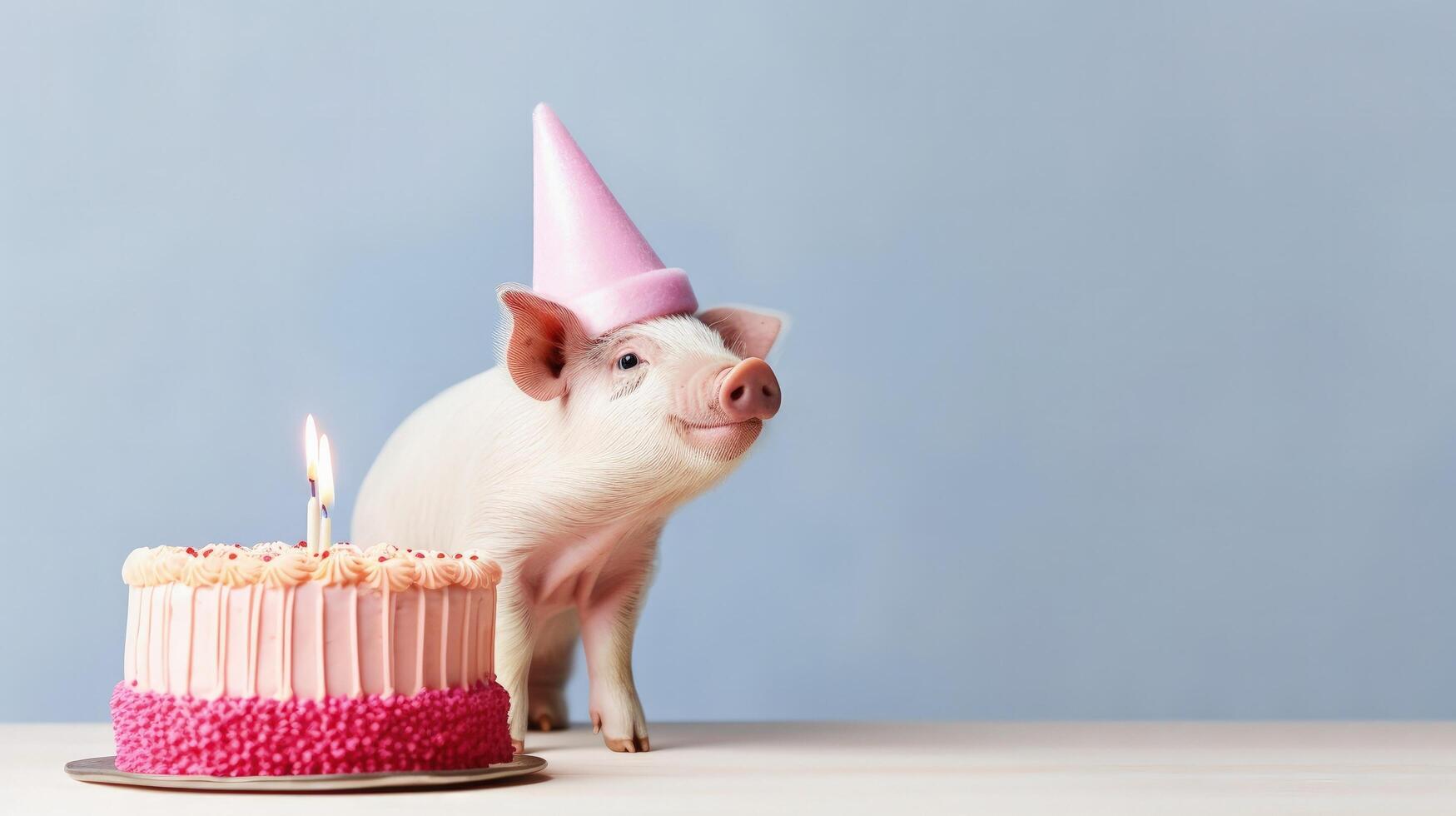 linda cumpleaños cerdo con pastel. ilustración ai generativo foto