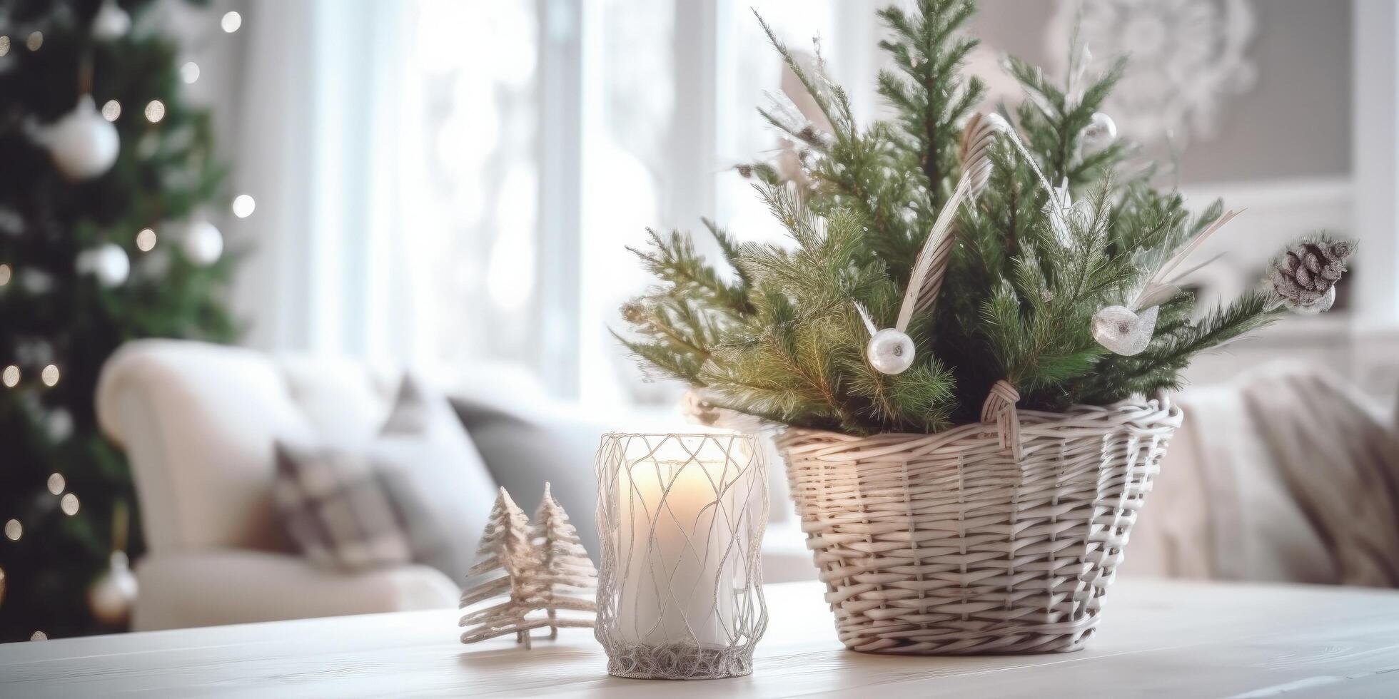 Scandinavian concept of festive decoration of the house. Illustration photo