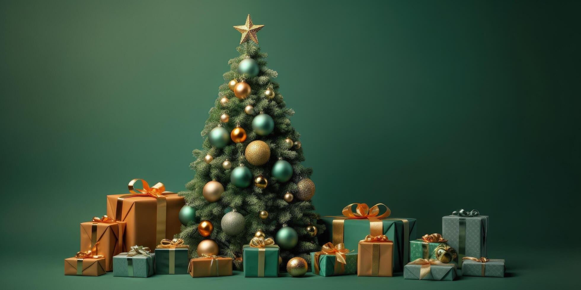 Navidad árbol, regalos, pelotas, decoración ilustración ai generativo foto