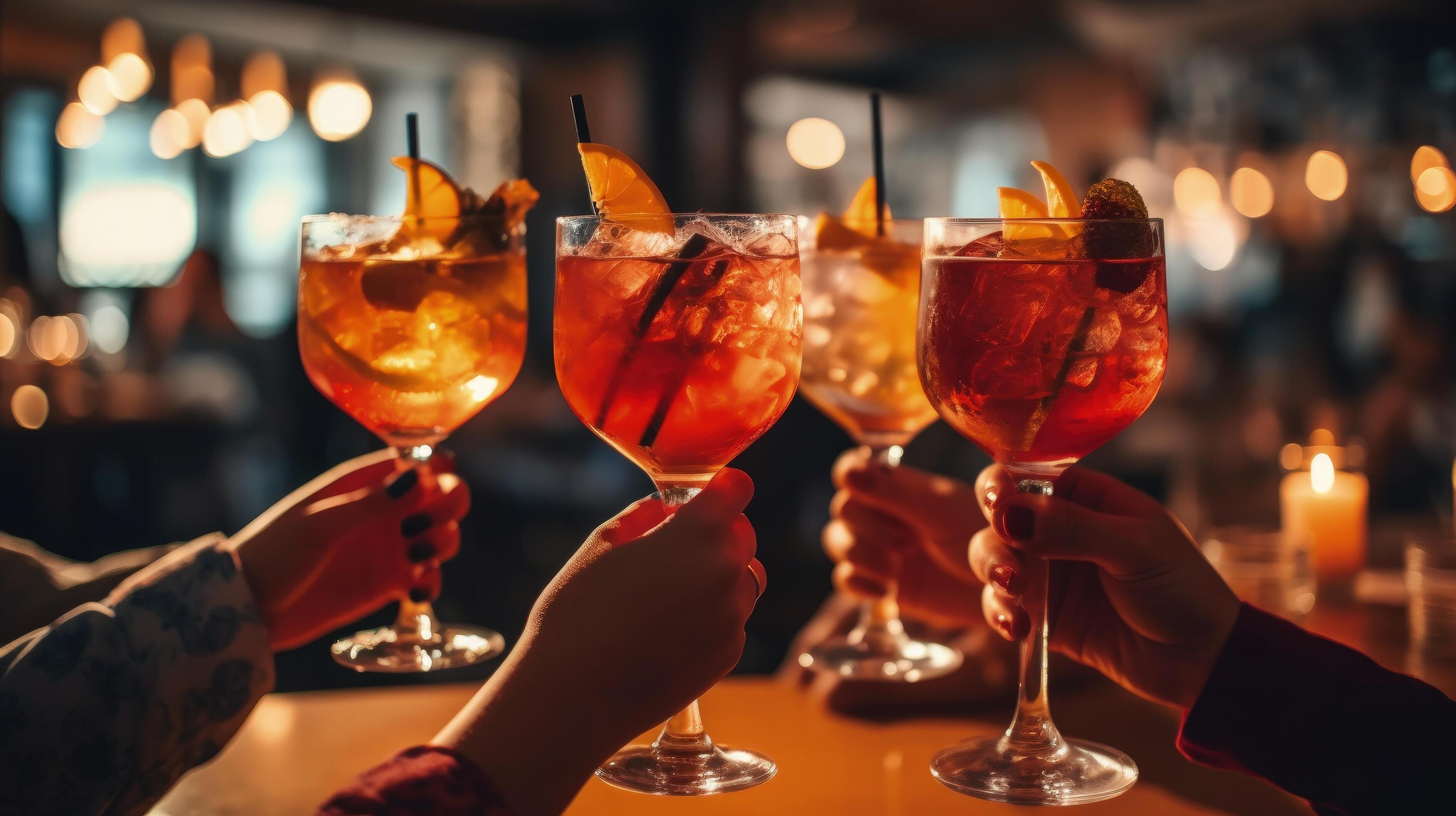 Friends toasting with cocktails. Illustration 23802416 Stock Photo at