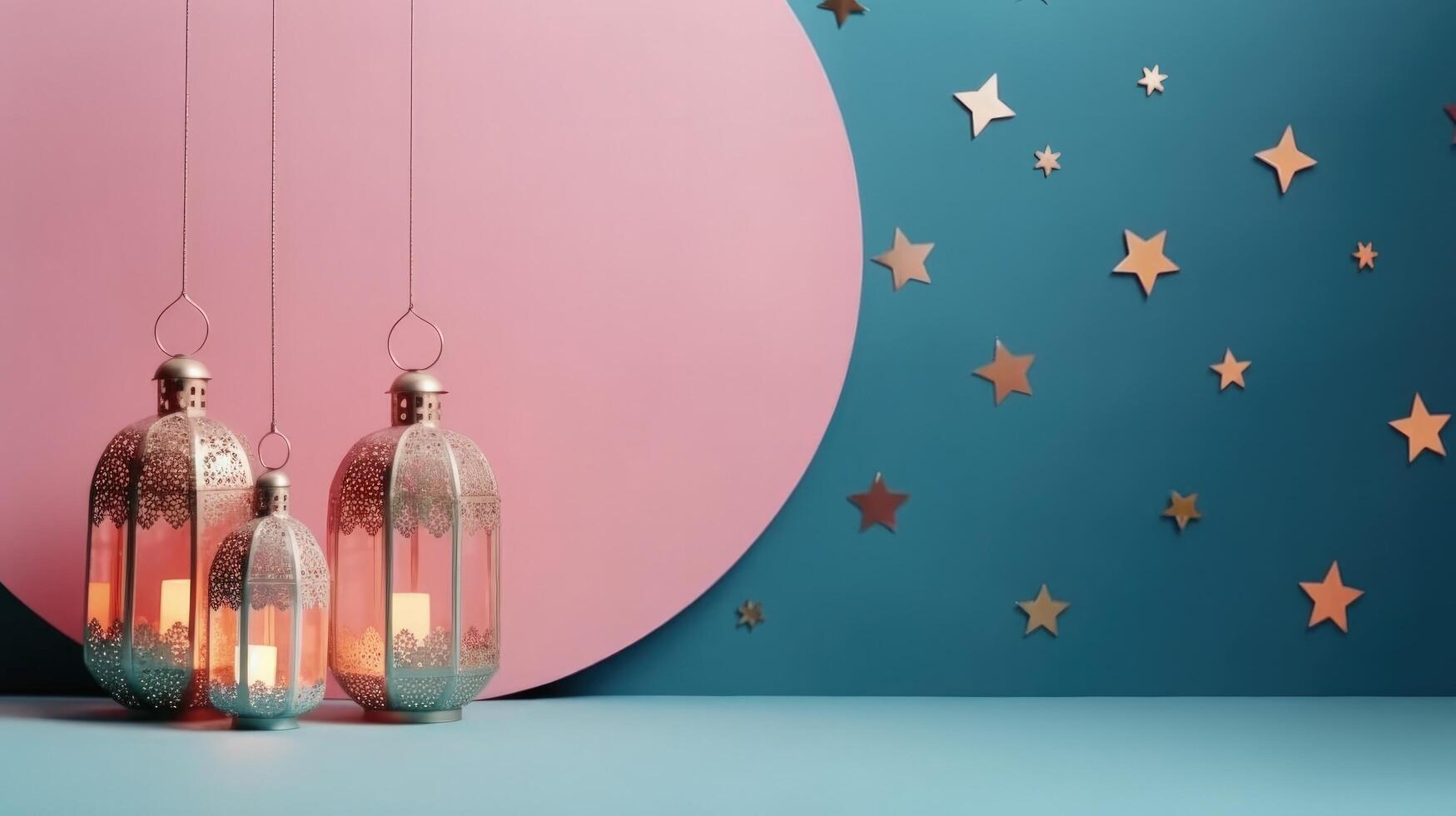 Arabic Geometric Stars Lantern and Crescent Illustration photo