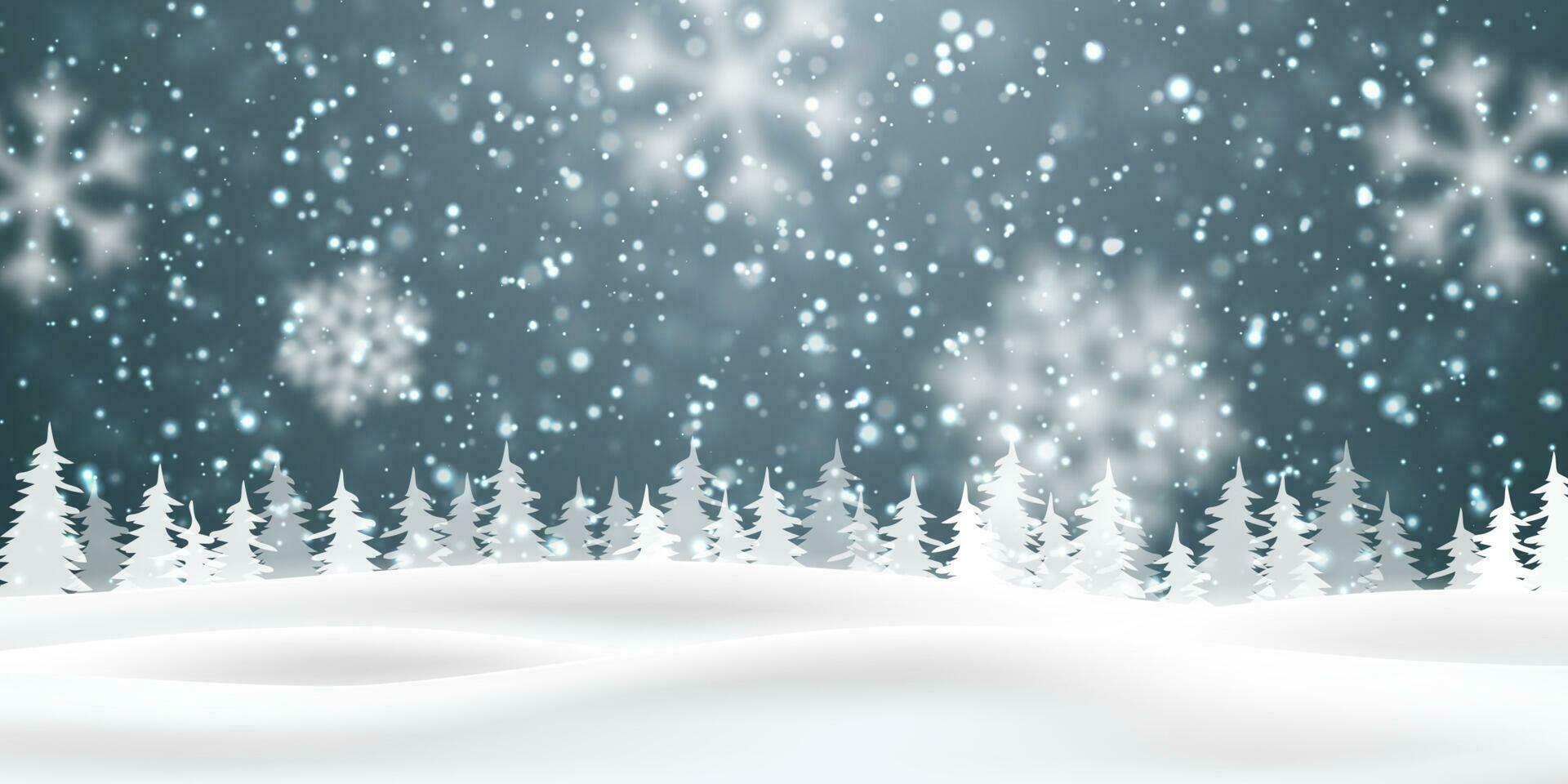 Christmas snow. Falling snowflakes on blue background. Snowfall. Vector illustration