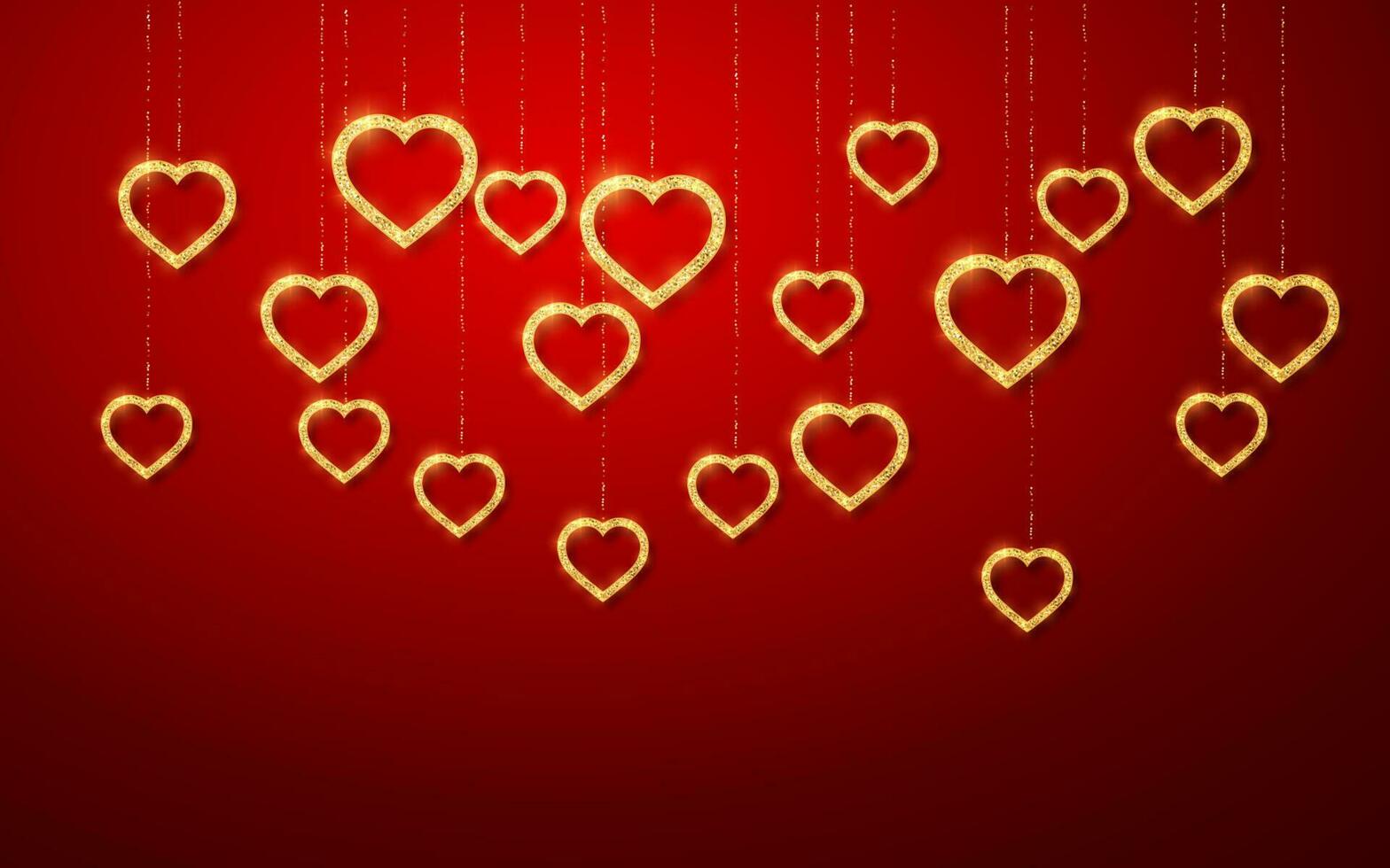 oro entrega brillante Brillantina brillante corazón aislado en rojo antecedentes. san valentin día antecedentes. vector ilustración