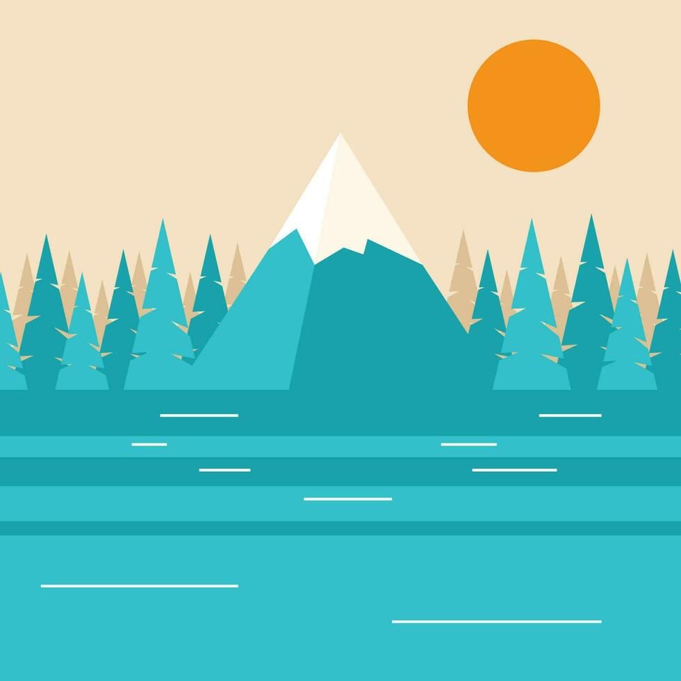 Forest, Lake And Mountains, Isolated Background. vector