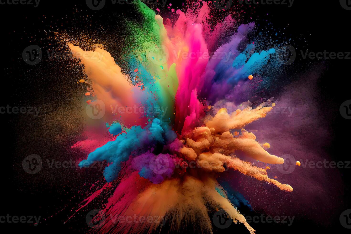 Colored powder explosion on black background. photo
