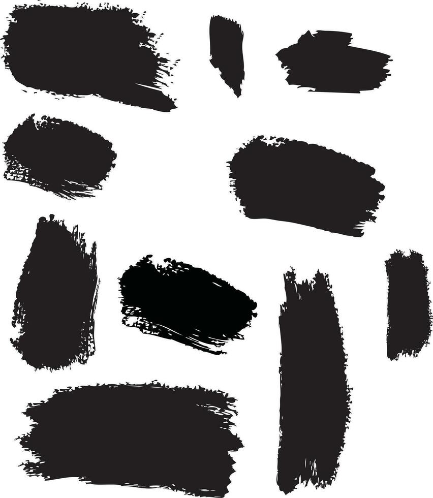Paintbrush Strokes Black Color, Isolated Background. vector