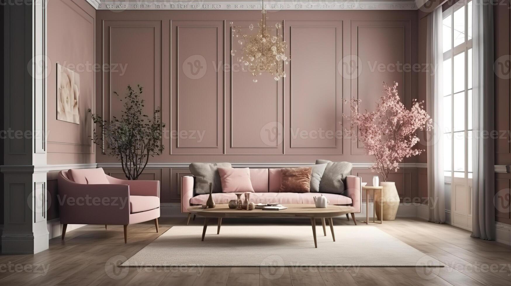 Frame mockup in home interior, living room in neutral colors with sofa. photo