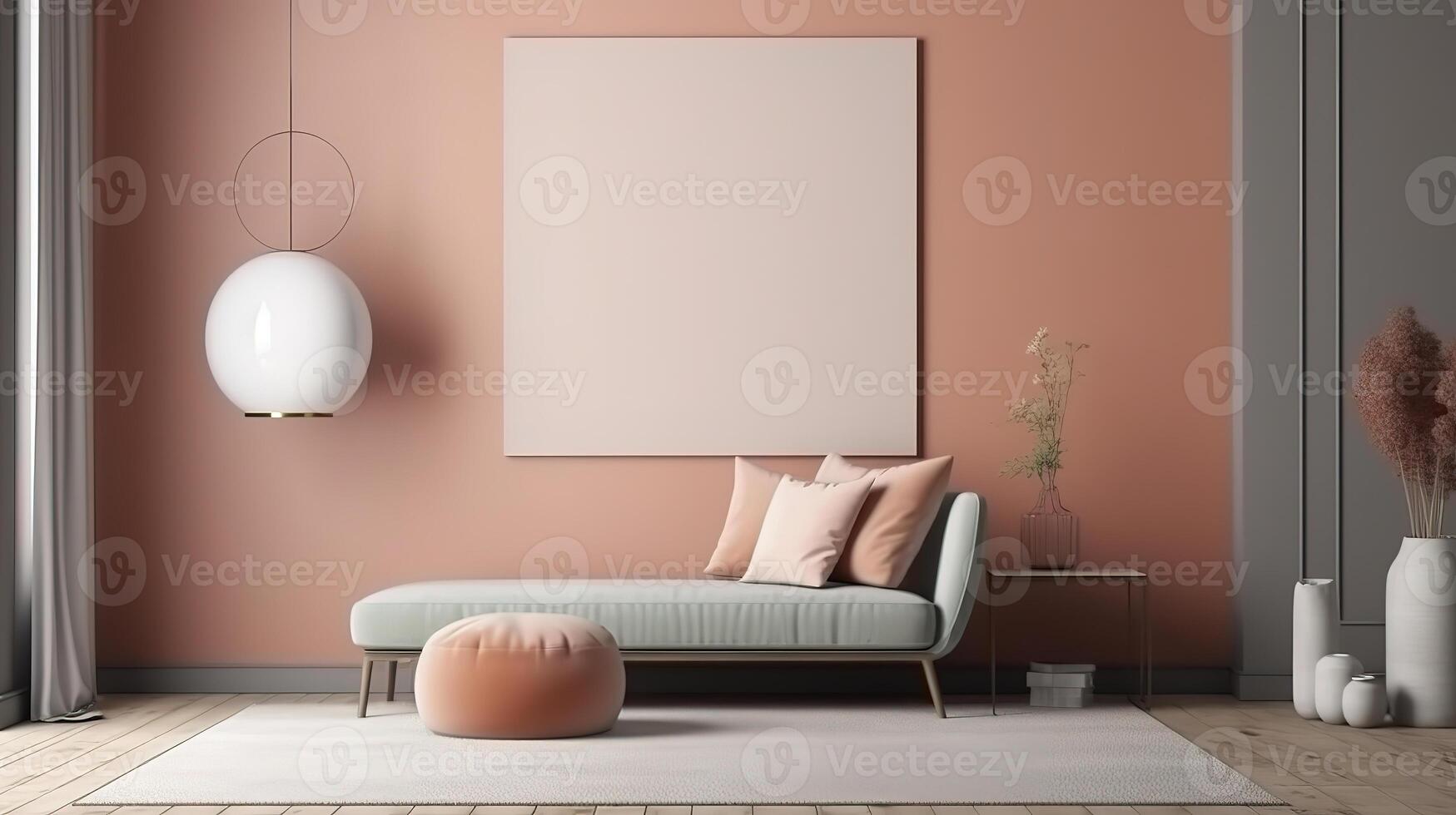 3d render of a blank picture frame in room interior. photo