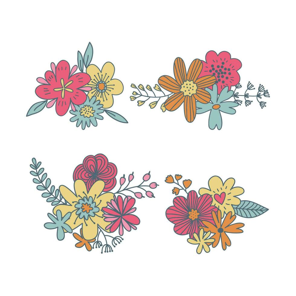 colourful hand drawn flowers vector