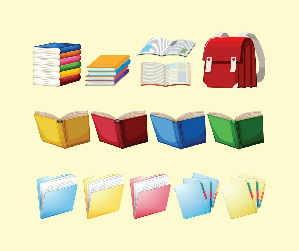 libros carpetas pila de algo bolso vector