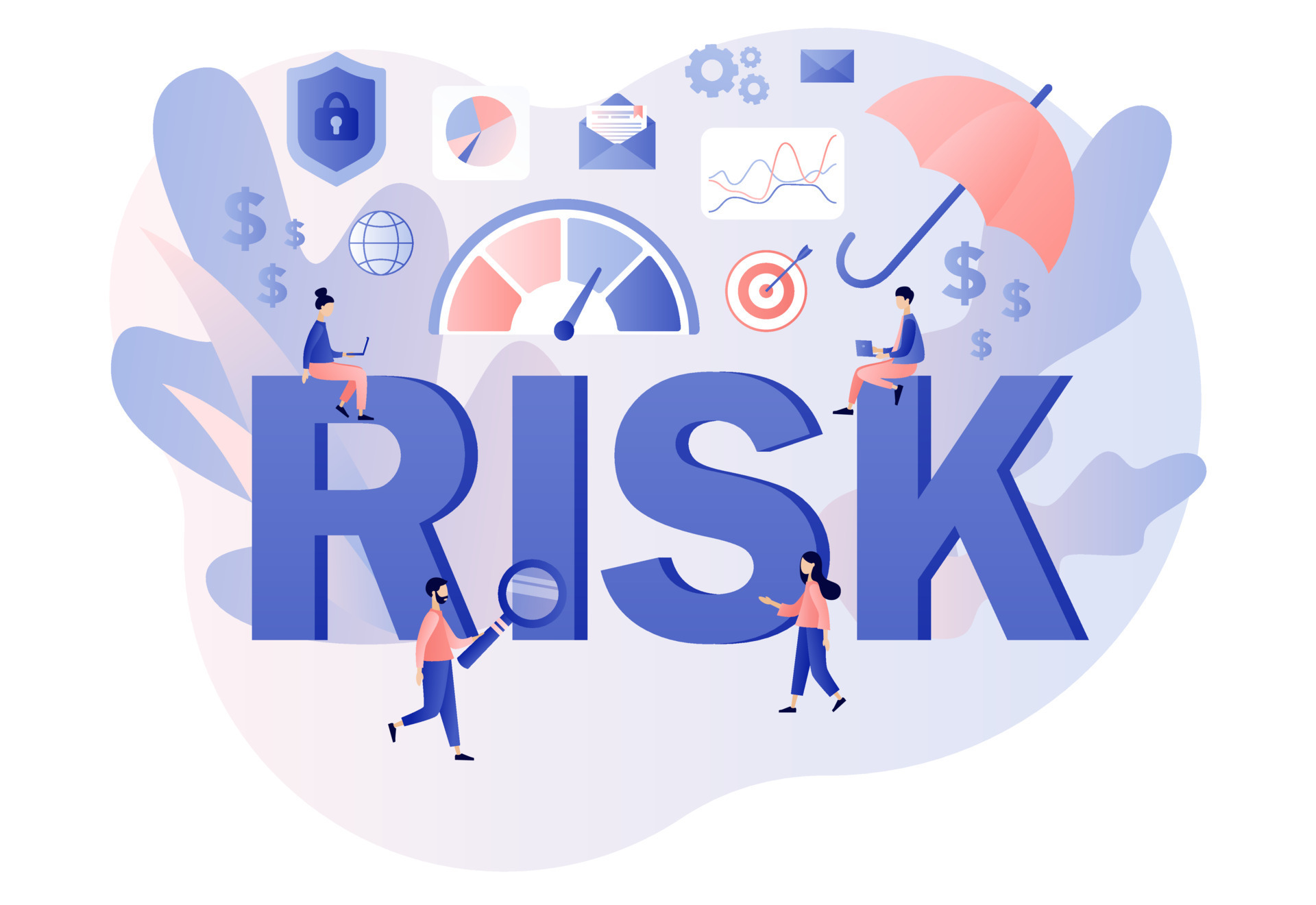 Risk management. Risk assessment. Risk big text and levels knob