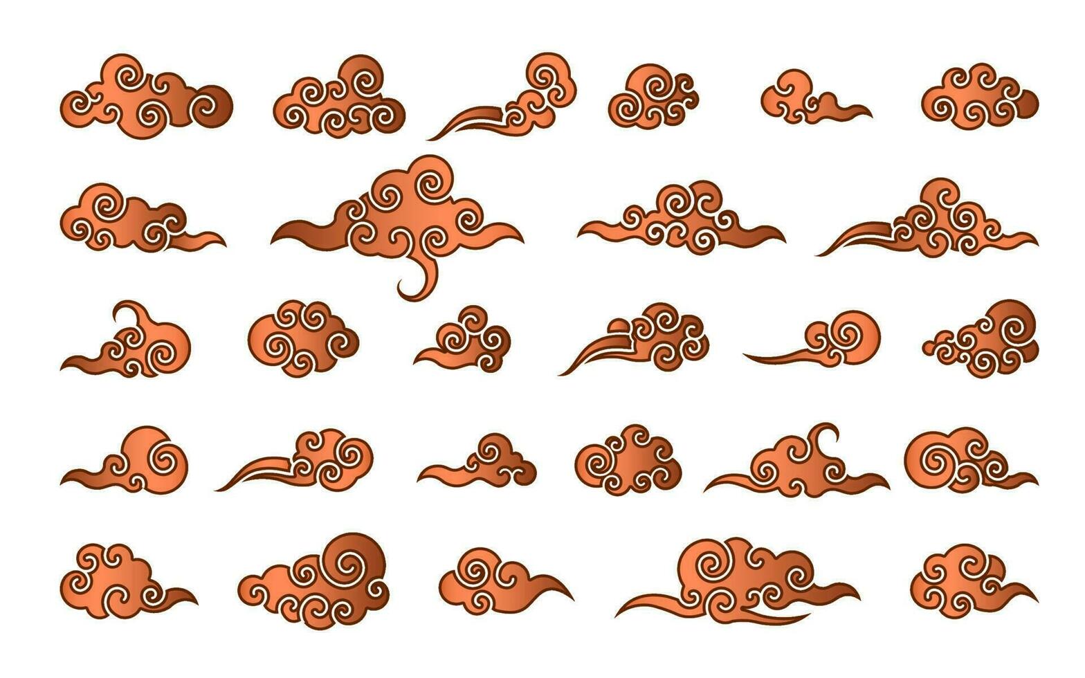 Cloud in Chinese style. Abstract red and gold cloudy set isolated on white background. Vector illustration
