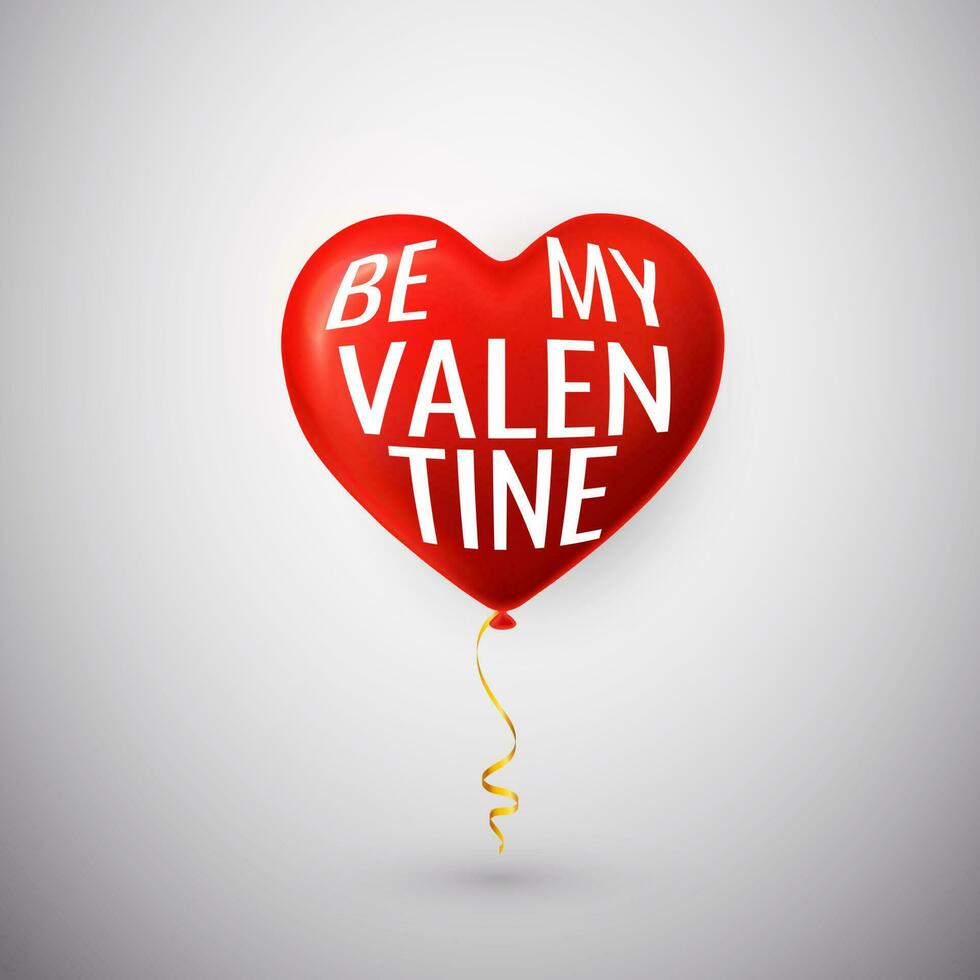 Be My Valentine. Happy Valentines Day. Red helium balloon in form of heart. Vector illustration