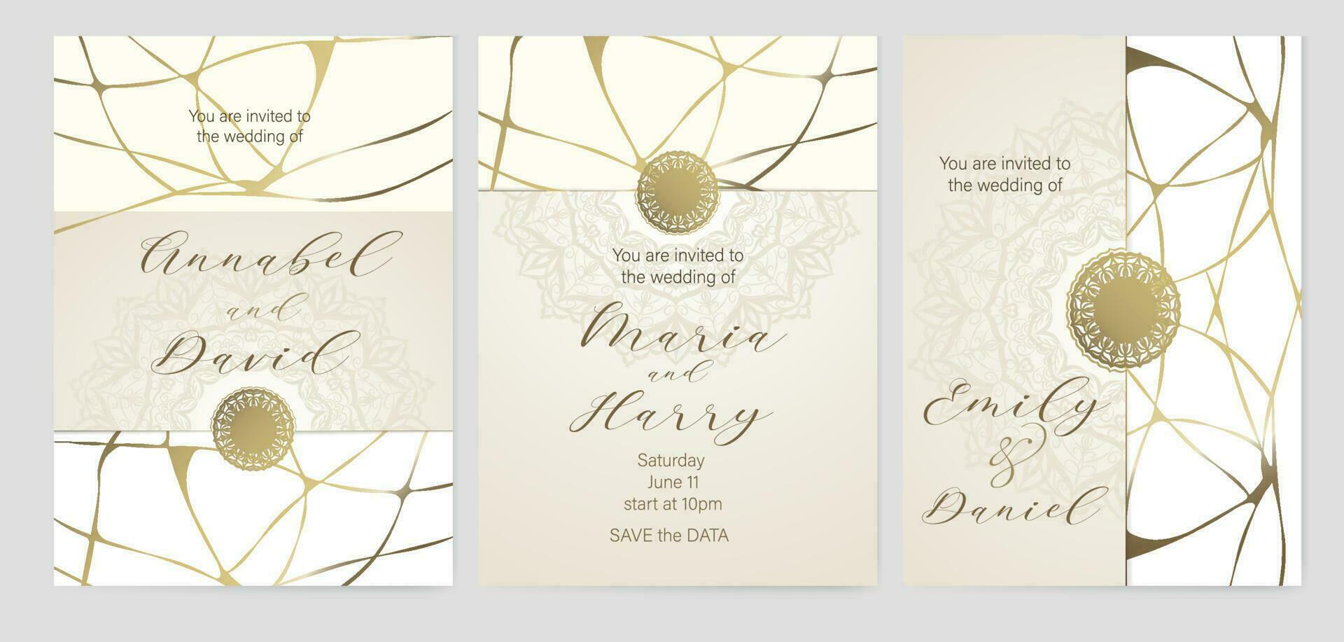 lujo antecedentes para Boda invitaciones con mandala y dorado kintsugi diseño. vector