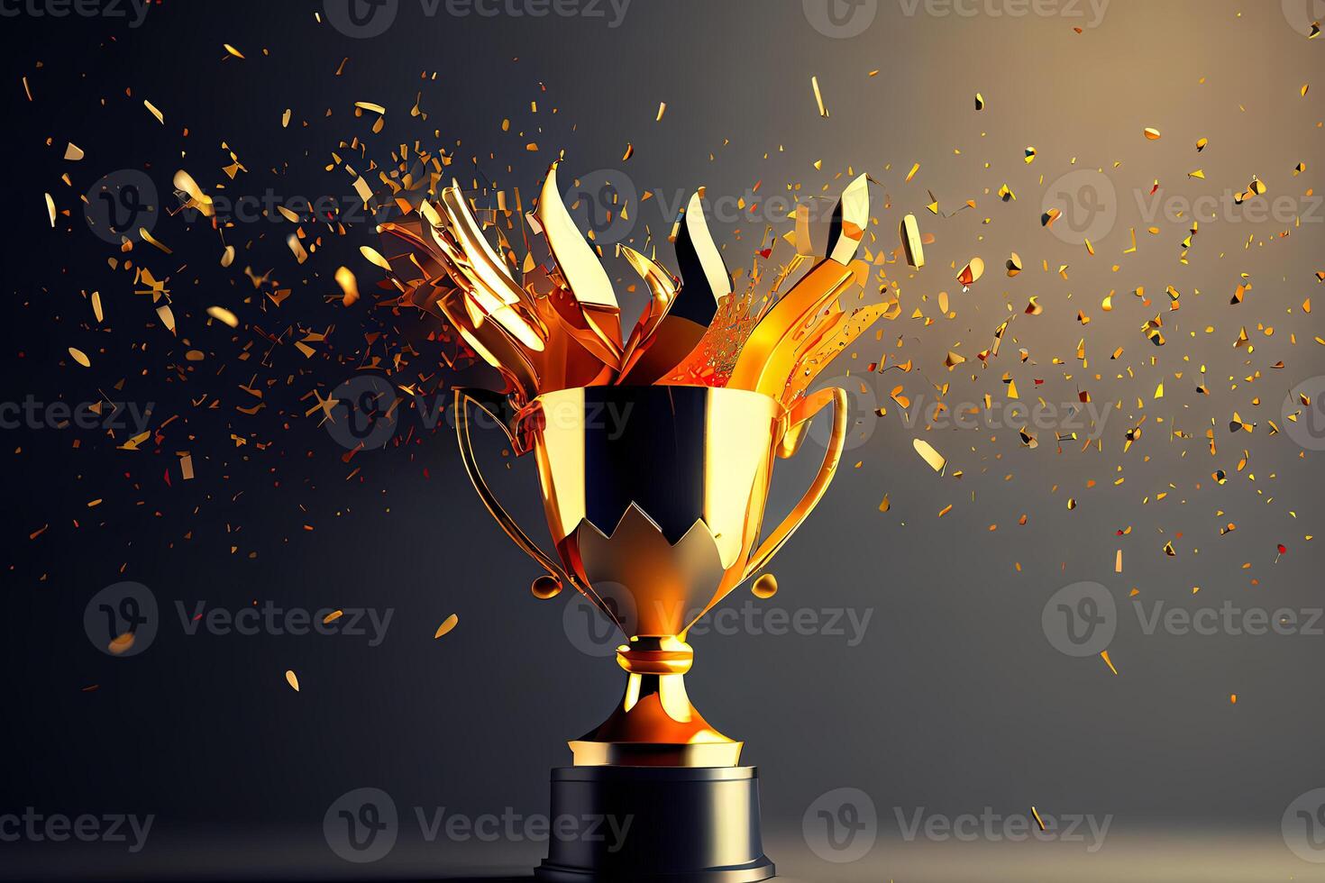 close up golden trophy Winner concept with man on cup prize. photo