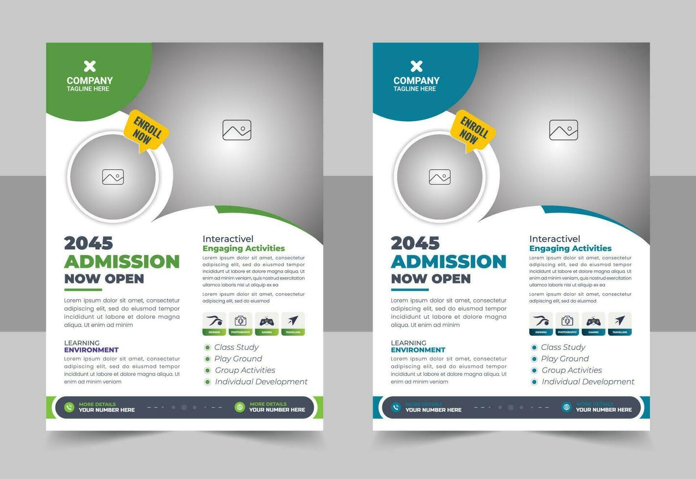 School admission flyer design template. online school kids education admission flyer and back to school admission flyer layout vector