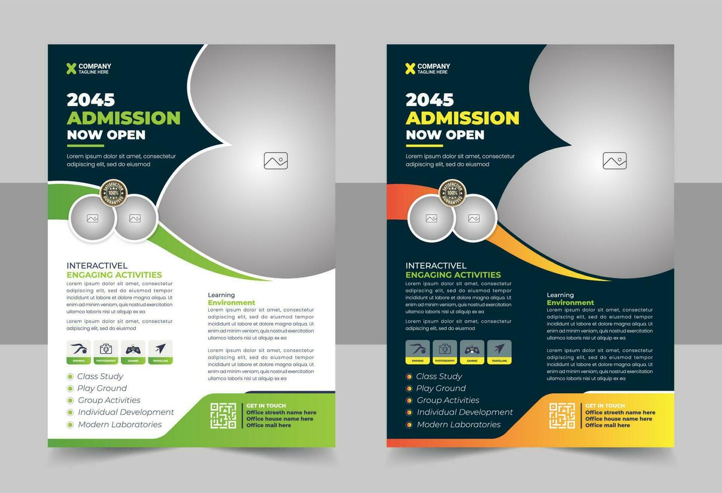 School admission flyer design template. online school kids education admission flyer and back to school admission flyer layout template vector