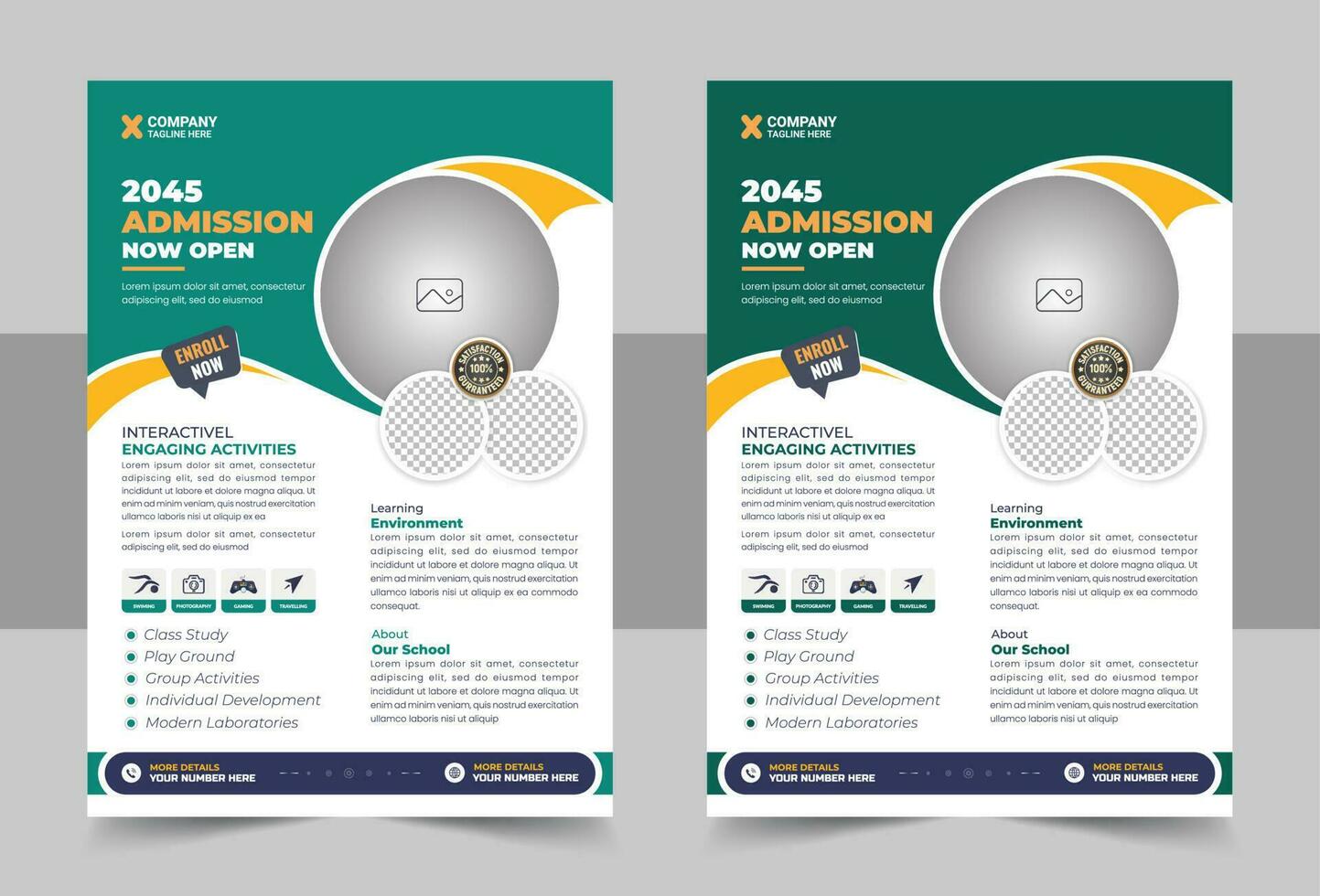 School admission flyer design template. online school kids education admission flyer and back to school admission flyer design template vector