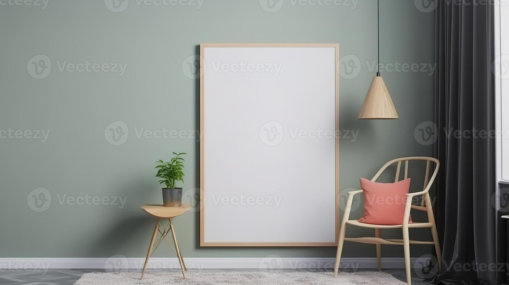 Mock up poster frame in a Scandinavian style kitchen. photo